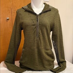 Free People Movement Olive Mesh Panel Hoodie Pullover Size M EUC